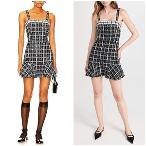 NWT Alice + Olivia Kaidra Dress 12 square neck mini black white tweed